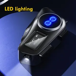 MIDOLA Bluetooth Headset 1000M 4-Person Group Intercom LCD Display FM Radio LED Flashlight AI Voice Music Sharing Split Mount Dual Phone Connect 10M Wireless Range 1000mAh 300H Standby 22H Playtime Auto Answering Third Party Compatible