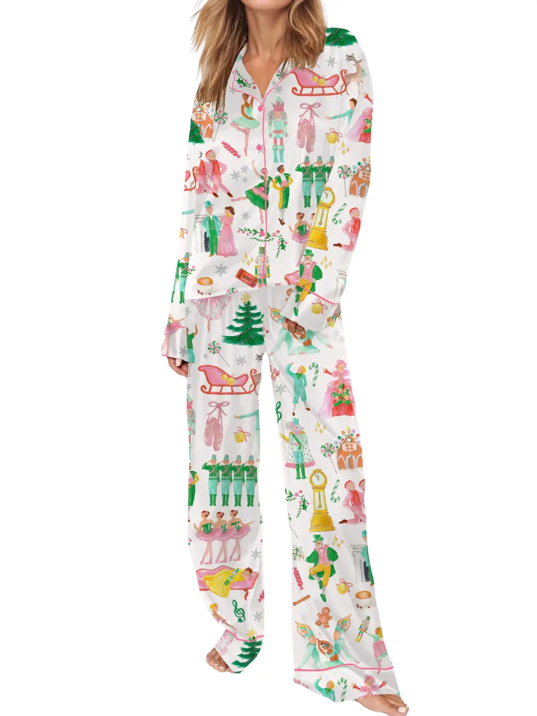 Lovely Nutcracker Christmas Silky Satin Pajama Set For Women