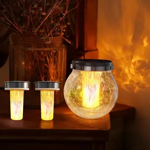 Hemp rope flame lamp, Mason can solar lamp outdoor lamp, 2PC dancing flame solar lamp outdoor lamp, camping path courtyard courtyard porch garden decoration, Christmas decoration