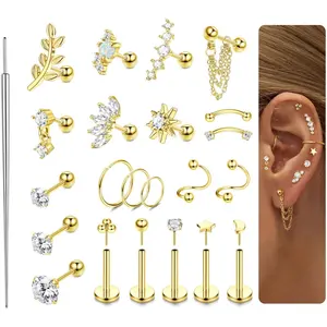 MILACOLATO 16 Gauge Cartilage Earrings for Women-Hypoallergenic Surgical Stainless Steel Tragus Earring Set Threadless Flat Back Earrings Push in Nose Studs Daith Conch Tragus Helix Piercing Jewelry