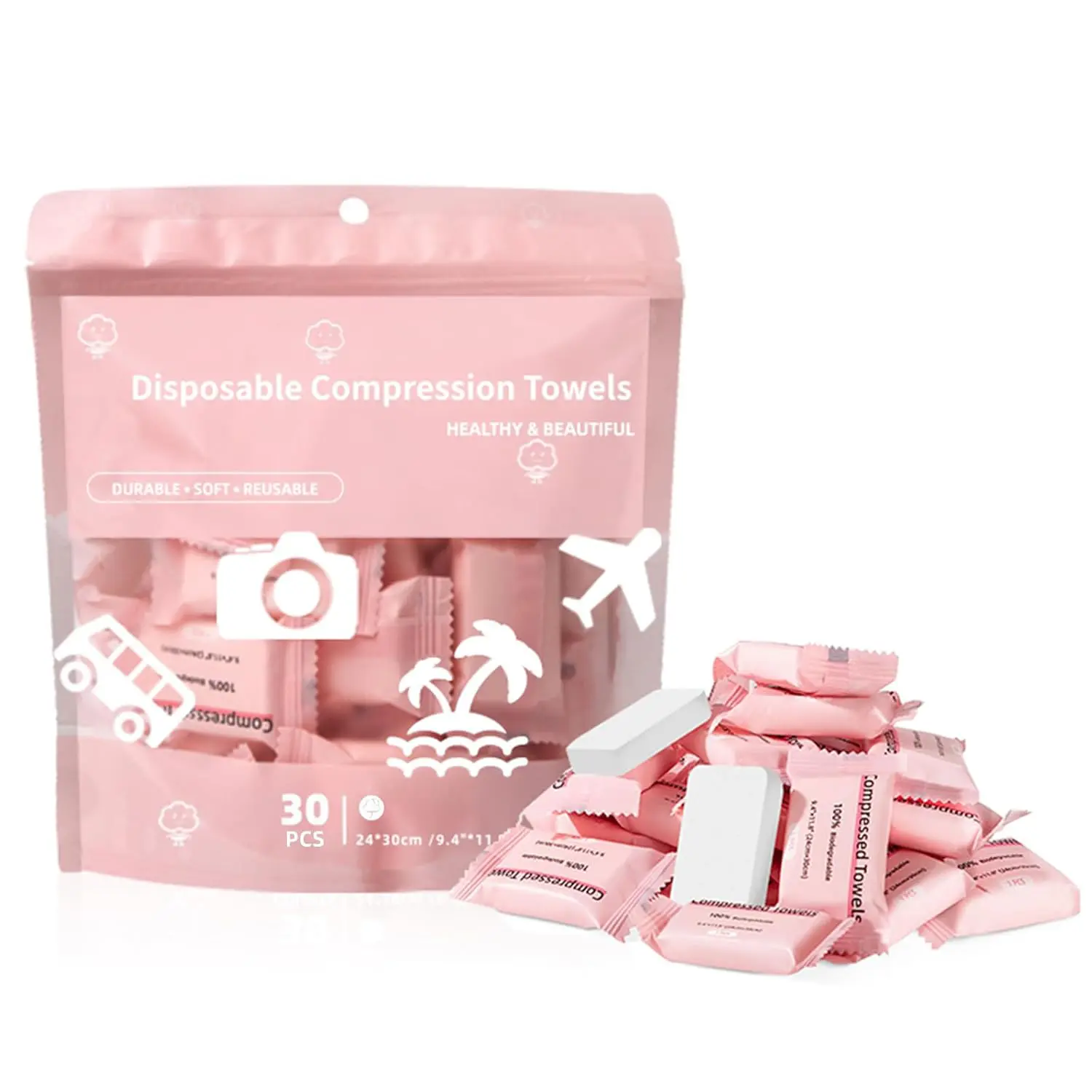 Disposable compressed face towel, 1 set of portable lightweight mini compressed bathroom tissue, face towel, washcloth and hand towel for home, restroom and office use, travel towels, facial towels, single-use towelette, disposable face towelettes