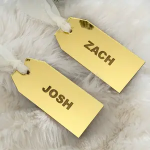 Personalized Gold Mirrored Acrylic Christmas Stocking Name Tags - Elegant Holiday Decor
