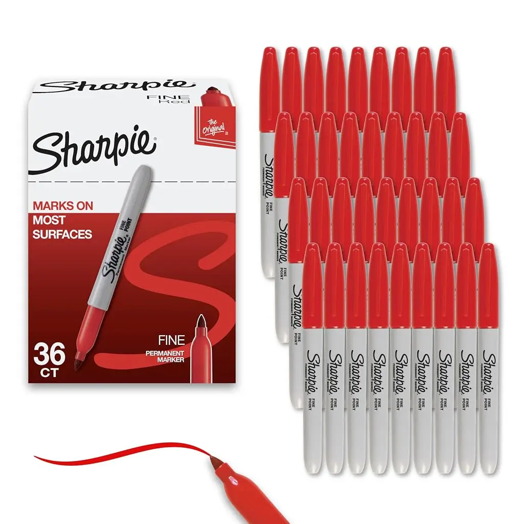 Sharpie Fine Point Permanent Marker, Red, 36ct