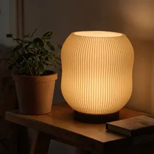 Aesthetic 3D Printed LED Lamp Dimmable 3 Color Modes Modern USB Ambient Light for Home Decor 5V Safe Energy Efficient Ribbed Design 5.5in Height 5in Width gift new