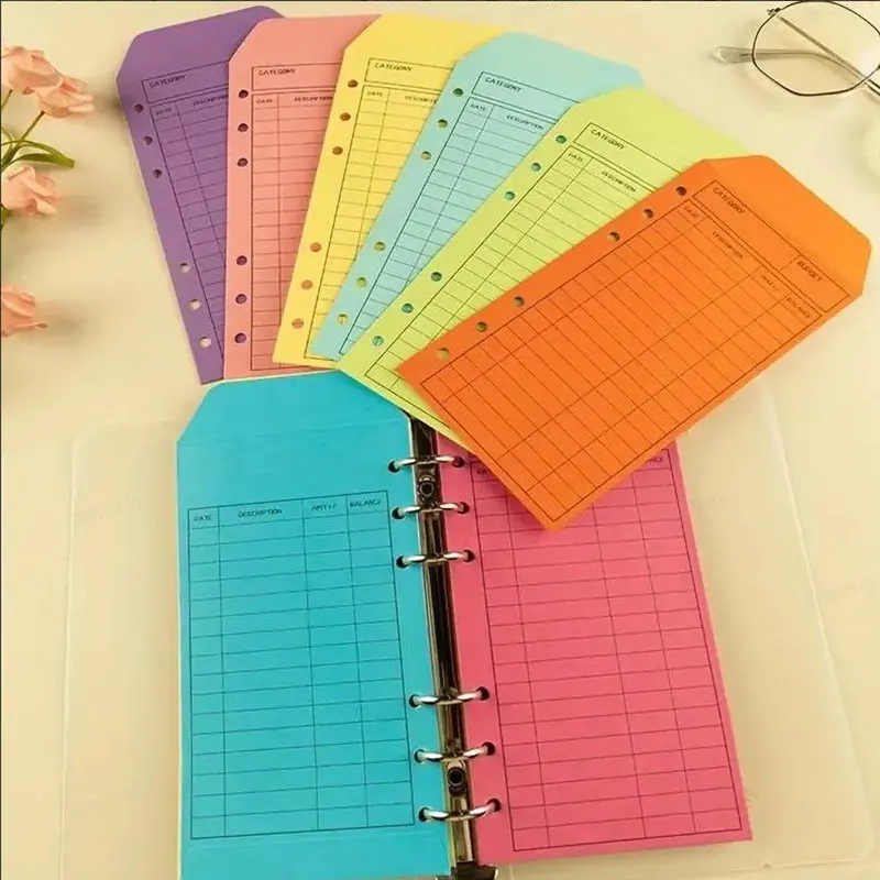 Compact A6 Ring Binder with Dual Clips and Budget Envelope, Color-Coded System for Budget Tracking, Durable Plastic Folder for Home Office, Envelopes Saving Binder Savings Binder