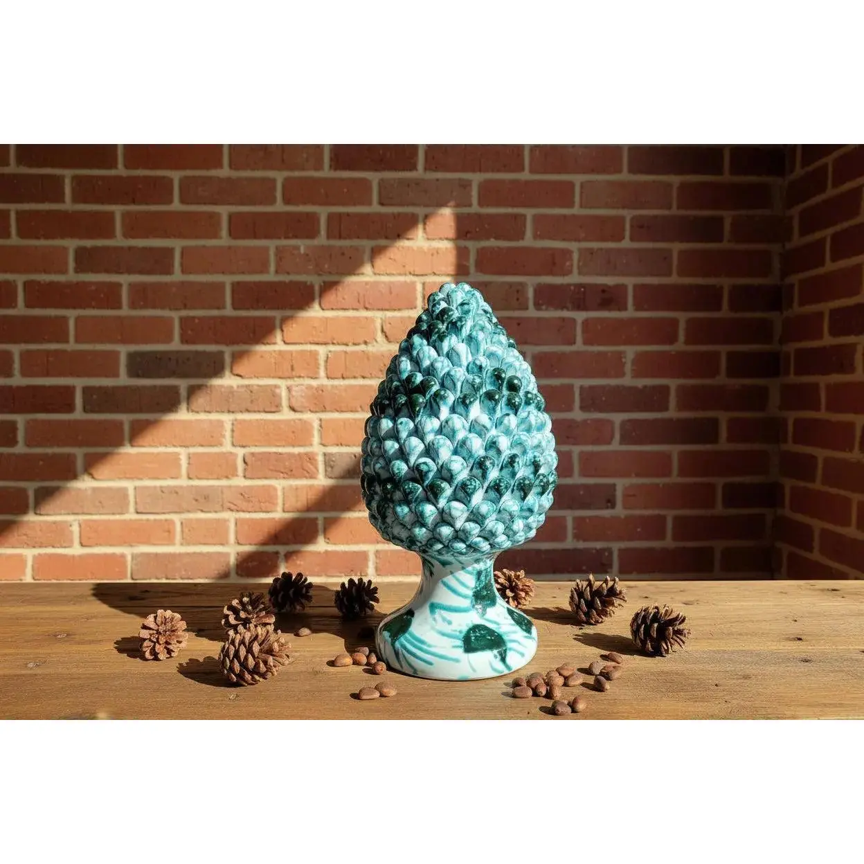 Ceramic Pinecone Sculpture with Pedestal - 9" D, 16.5" H, 15 lbs, Collectible Cultural Pottery Decor, Ideal Gift