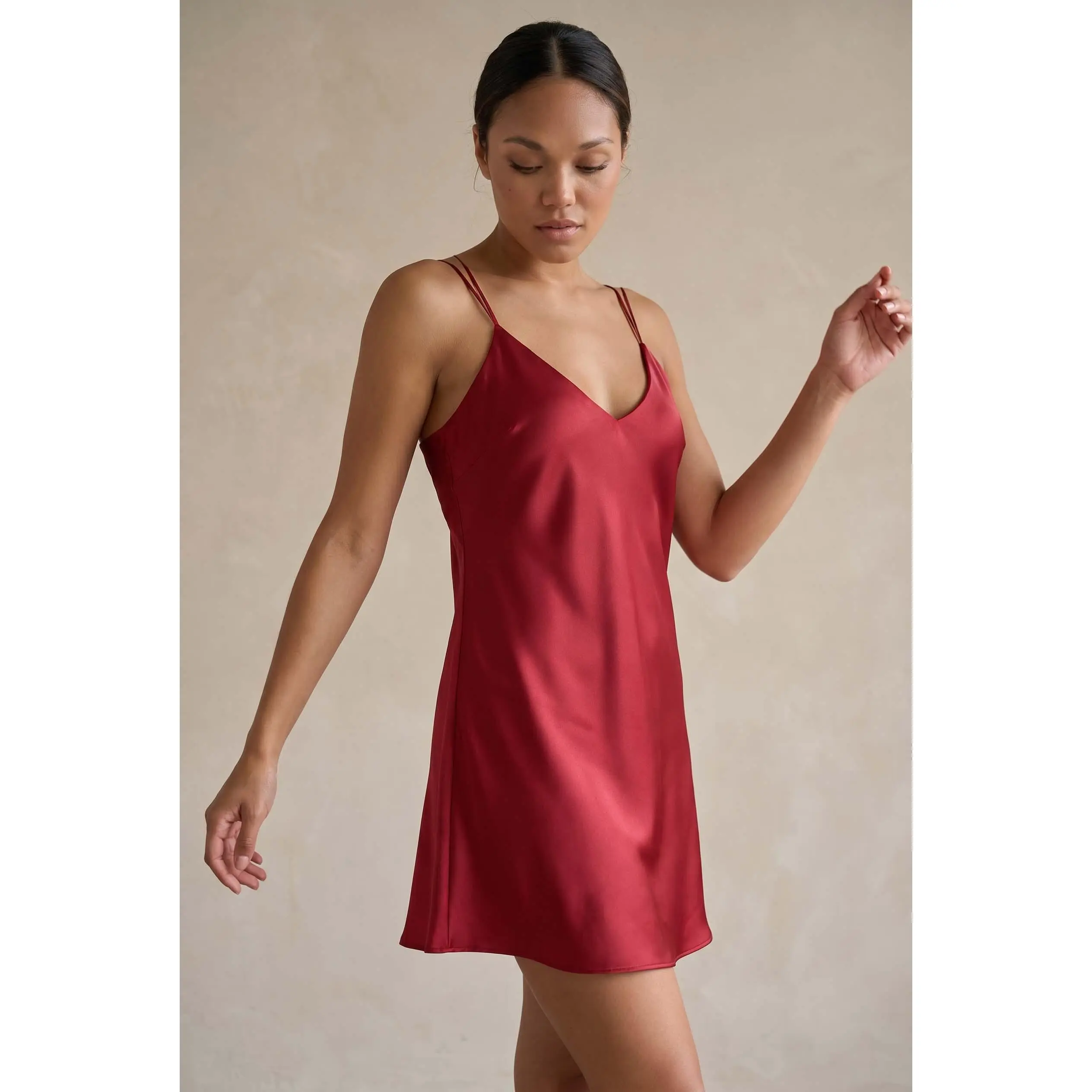 Women's Mulberry Silk Strappy Back Slip Nightgown In Burgundy Red