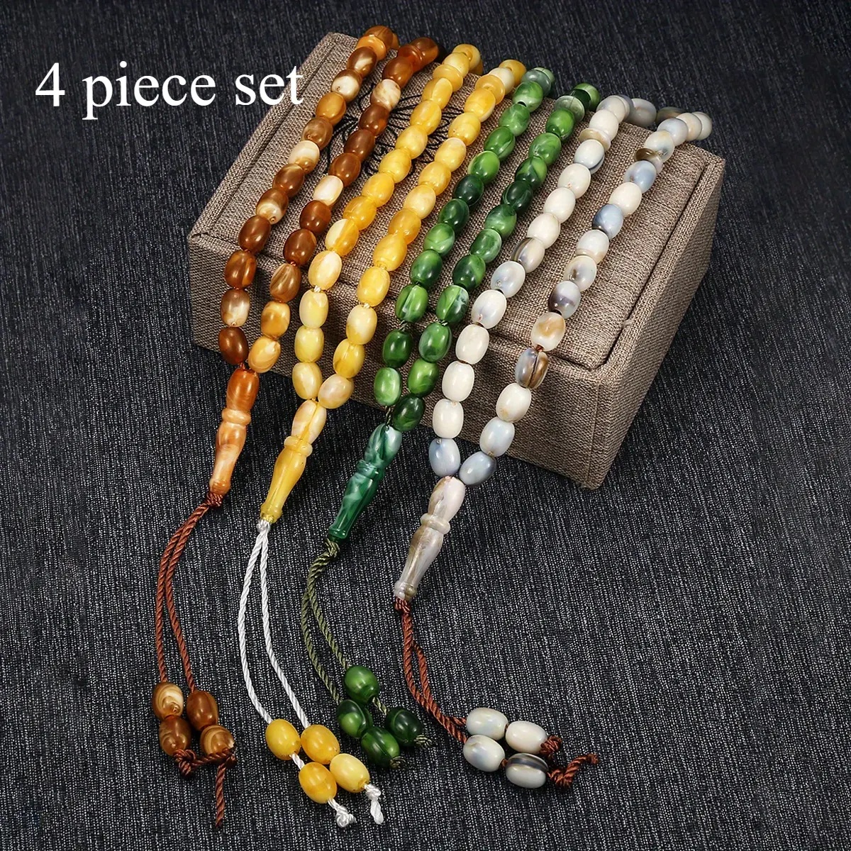 Unisex Hand-Knotted Prayer Beads Bracelet, 4-Piece Set of 33 Multicolor Oval Acrylic Beads, Ramadan Prayer Supplies, Unisex Accessory, Multicolor Beads, Four Pieces, Ramadan Use