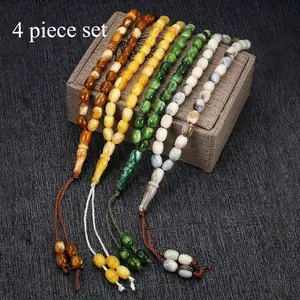 4-piece Set of 33 Multicolored Oval Acrylic Beads, Hand Knotted Prayer Beads, Bracelet, Ramadan, Prayer Supplies, Suitable for Both Men and Women As Accessories