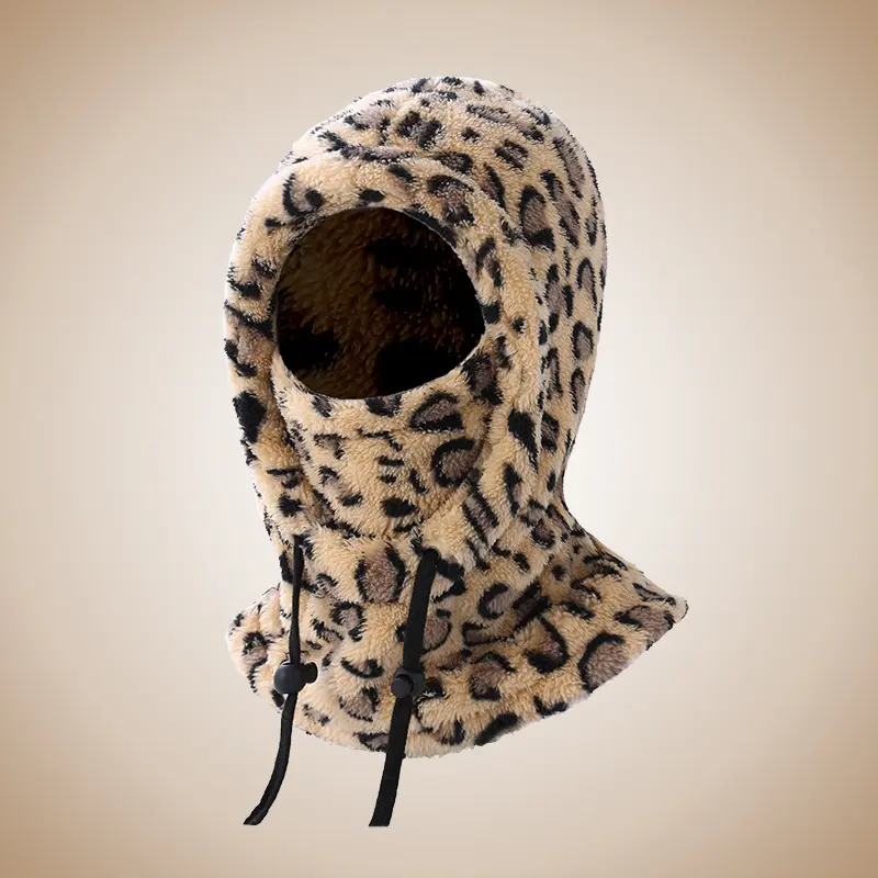 Adult Fleece-Lined Thermal Balaclava - Leopard Print/Animal Print Sporty Chic Windproof Stretchable Beanie Hat with Ear Protection, Face Mask, Heat Insulation for Biking, Camping, 1 Size Fits All