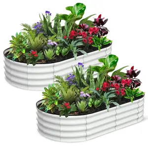 2 Pcs 6x3x1 ft Oval Galvanized Raised Garden Beds, Metal Planter Boxes with Open Base, Tool-Free Assembly for Vegetables, Flowers, Herbs - Outdoor & Patio Use, White