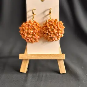 Peach Bloom Cluster Polymer Play Earrings - Orange Floral Design with Gold Findings