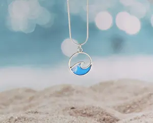 Ocean Wave Resin Necklace with Silver Plated 20 inch Snake Chain