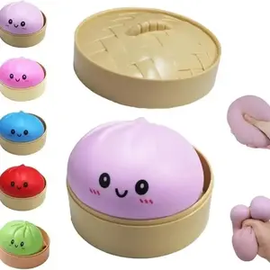 Secret Dumpling Soft Toy, Kawaii Squishies, Easter Basket Filler, Stress Relief Hand Ball, Elastic Office Toy with Steamer, Perfect for Play, Party, Alone Time