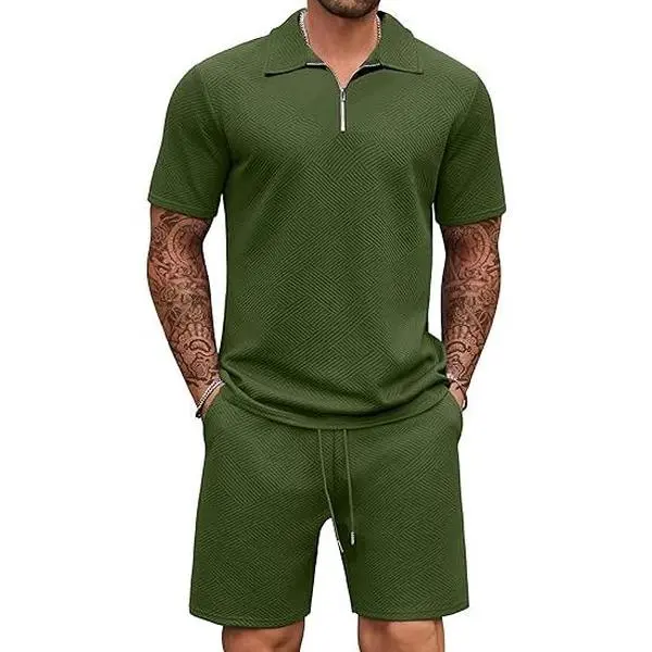 COOFANDY Mens Tracksuit Casual 2 Piece Quarter Zip Polo Shirt and Shorts Set Athletic Jogging Sports