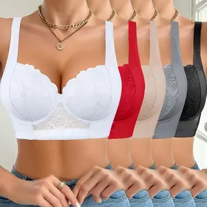 Mimilemon Elegant Lace Bra 5PCS  Push Bras with Non-Removable Padded Cups Underwire for Support Breathable Fabric All-Day Comfort Women's Wear Elegance Basic Minimalist Womenswear Classy Fit  Style Everyday Everyday mermaid  lace  bra comfortable