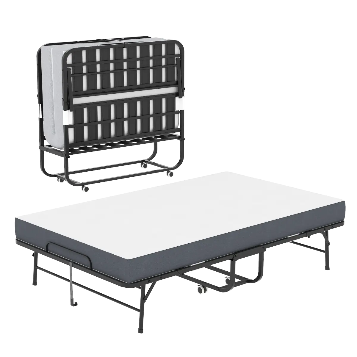 75"x46" Large Folding Rollaway Bed with 5" Memory Foam Mattress & Steel Frame, 450lbs Heavy-Duty Capacity Guest Bed for Tall People, Portable Twin Cot