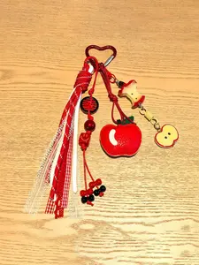 Miu Series Fruit Leather Apple Bag Charm Accessory, Handmade DIY Braided Rope Keychain, Elegant Plain Style, No Choking Hazard