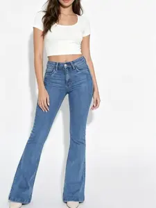 Womenswear Women's High-Waist Stretchy Butt-Lifting Flare Jeans, Curvy-Fit Bell Bottom Wide-Leg Denim Pants