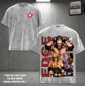 EDGE Washed T-Shirt Wrestling Shirt WWE Fans WWE Tee Menswear Cotton Crewneck Premium American Made Acid Washed 100% Cotton