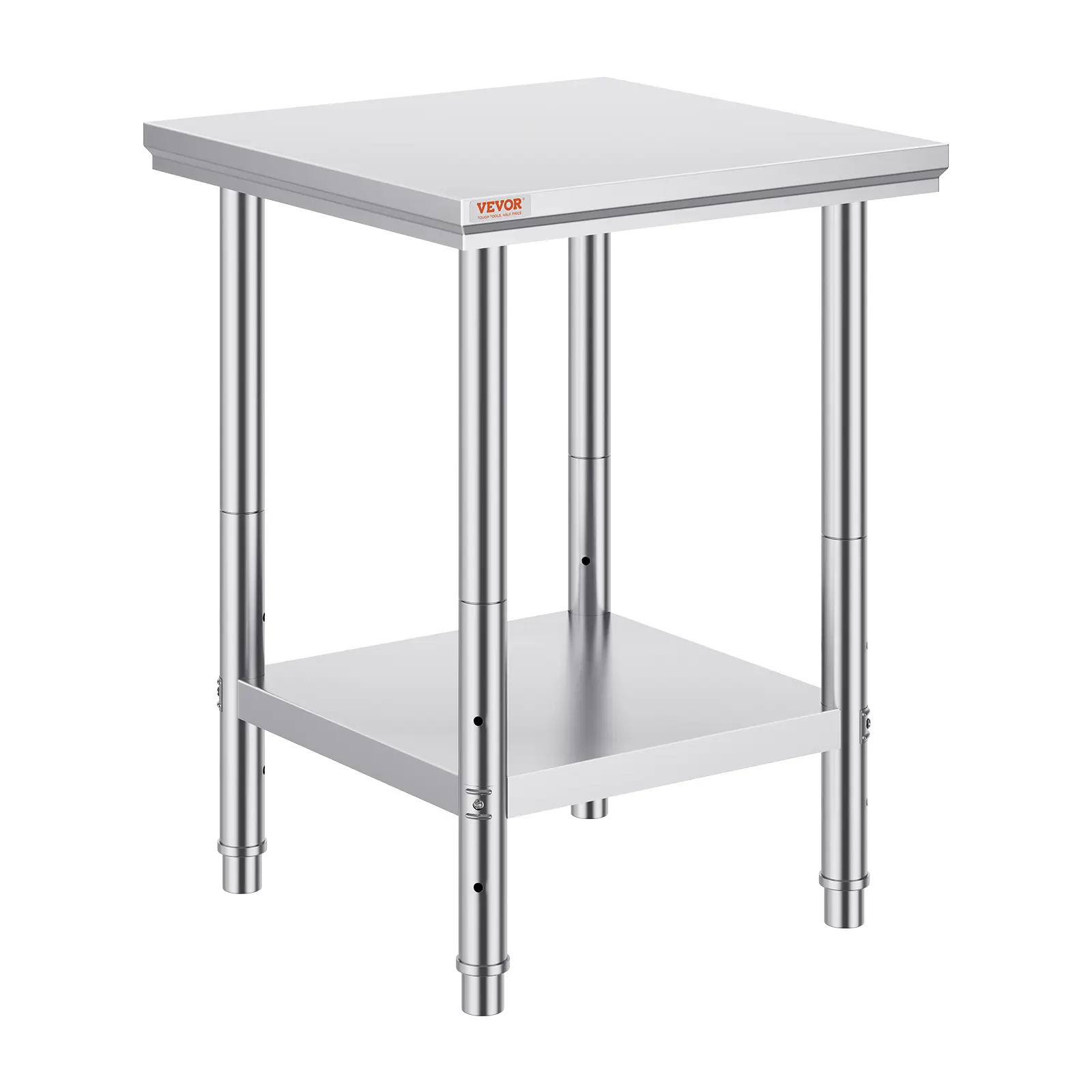 VEVOR NSF-Certified Rust-Resistant Commercial Stainless Steel Prep Table, 24x24x31in Square Top Countertop with Adjustable Racks, 700lbs Load Capacity 3-Level Height Worktable for Kitchen, Garage (Chopping Vegetables, Cutting Meat Use)