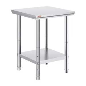 VEVOR Stainless Steel Prep Table, 24 x 24 x 31 Inch, 700 lbs Load Capacity, Heavy Duty Metal Worktable with 3 Adjustable Height Levels, Commercial Workstation for Kitchen Garage Restaurant Backyard