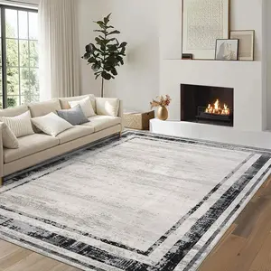 Gaomon 9x12 Gray Low-Pile Decorative Area Runner Rug - Polyester Fiber, High Traffic, Non-Slip, Washable, Stain-Resistant, Soft Distressed for Hallways, Kitchen, Decorative Area Rug