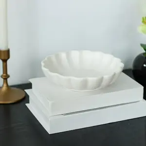 Scalloped White Ceramic Decorative Tabletop Bowl Scalloped White Ceramic Decorative Tabletop Bowl