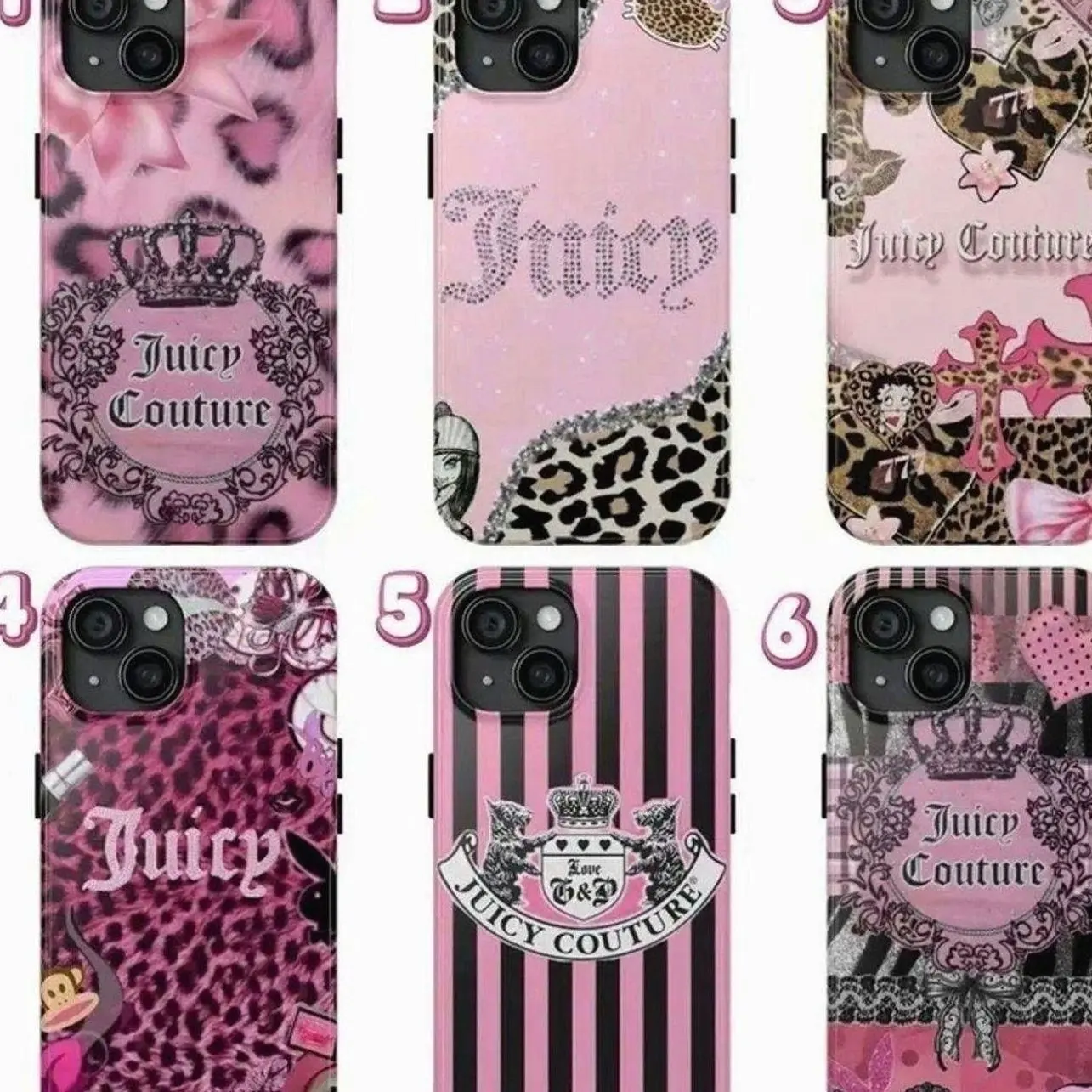 Juicy-couture leopard print phone case, compatible with iPhone17Pro 17Promax 16 16E 15 14 13 12 11, Sleek Phone case