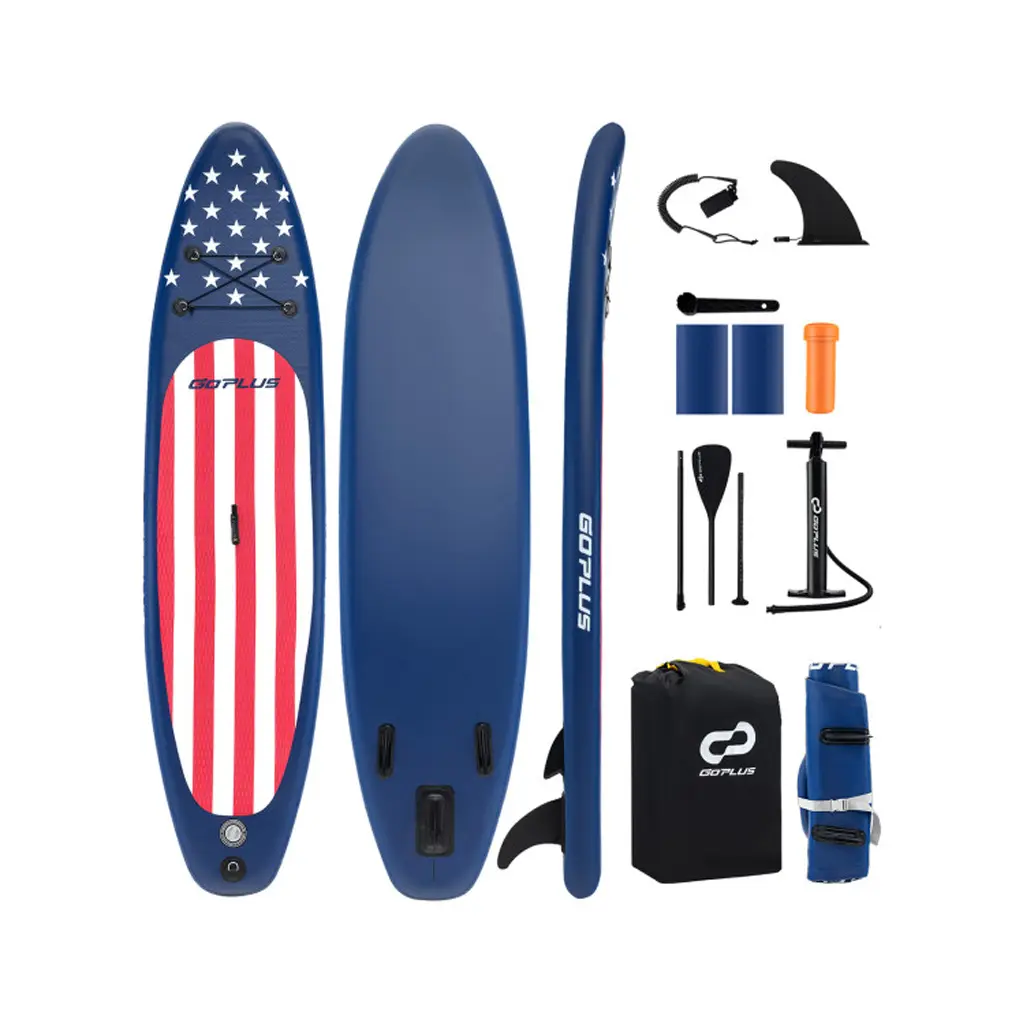 Summerwins 10ft Unisex Inflatable Paddle Board - Patriotic American Flag Design Laminated PVC SUP, 300lbs Capacity, Non-Slip EVA Deck, Triple Fins, Adjustable Gear, Pump, Backpack, Repair Kit Complete Set for Ocean/Lake, Adults, Sup Surfing, Ocean/Lakes,,