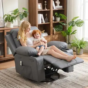 Garvee Oversized Swivel Rocker Recliner Chair with Massage and Heat, 360° Glider with Cup Holders and Side Pockets, Ergonomic Lounge Sofa for Adults, Supports 400 Lbs, Ideal for Living Room, RV, Nursery