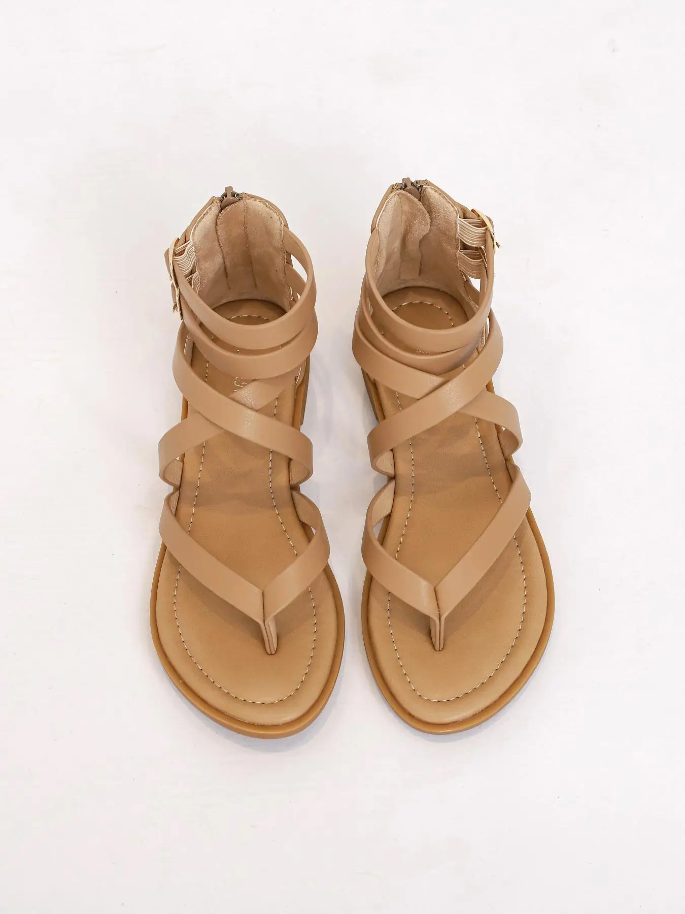 Women's Fashionable Solid Color Flat Sandals, Casual Versatile Roman Walking Shoes, Summer 2024 Buckle Toe Thong Sandals, Simple Shoes for Indoor and