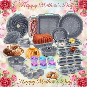 71/46/25-Piece Silicone Baking Set, Non-Stick Kitchen Baking Trays, Includes Cake Pan, Chiffon Cake Pan, Donut Pan, Charlotte Cake Pan, Square Cake Pan, and Loaf Cake Pan. Dishwasher and oven safe，Mother’s Day Gift. Birthday Cake Pan