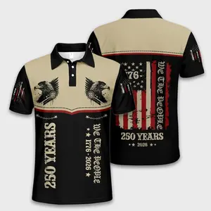 USA 250th Anniversary Polo for Men – Eagle and Flag Print Casual Performance Shirt, Perfect outdoor for men