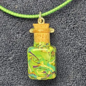 Cube Fairy Bottle Necklace, Acrylic  Paint Confetti 18 Inch Waxed Cord Nickel Free; Handmade Unique Accessory