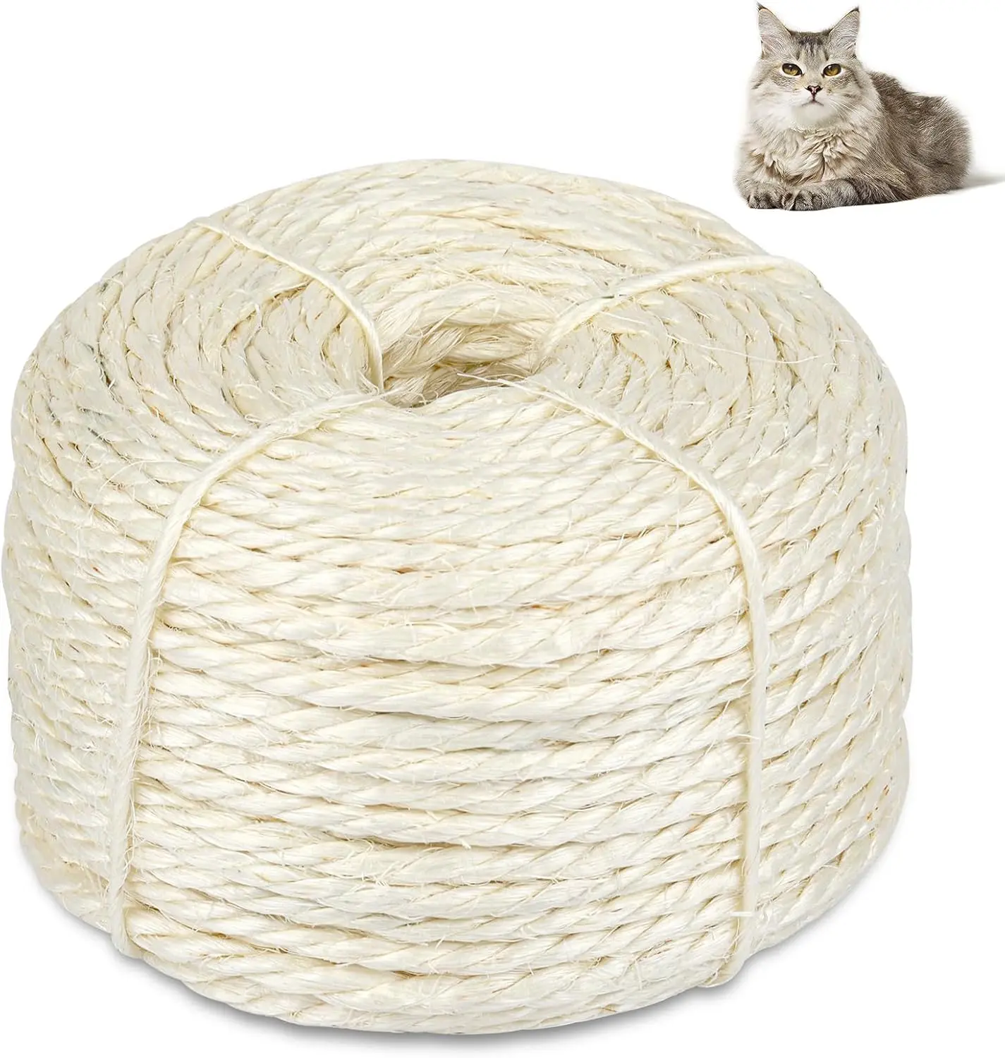 Roop for Cat Tree, 1/6 Inch Natural Twine, White Color | Natural Sisal; Tightly Twisted Rope; Scratch Post Repair; DIY Cat Tree Wrapping; Furniture Protection; Promotes Healthy Claws