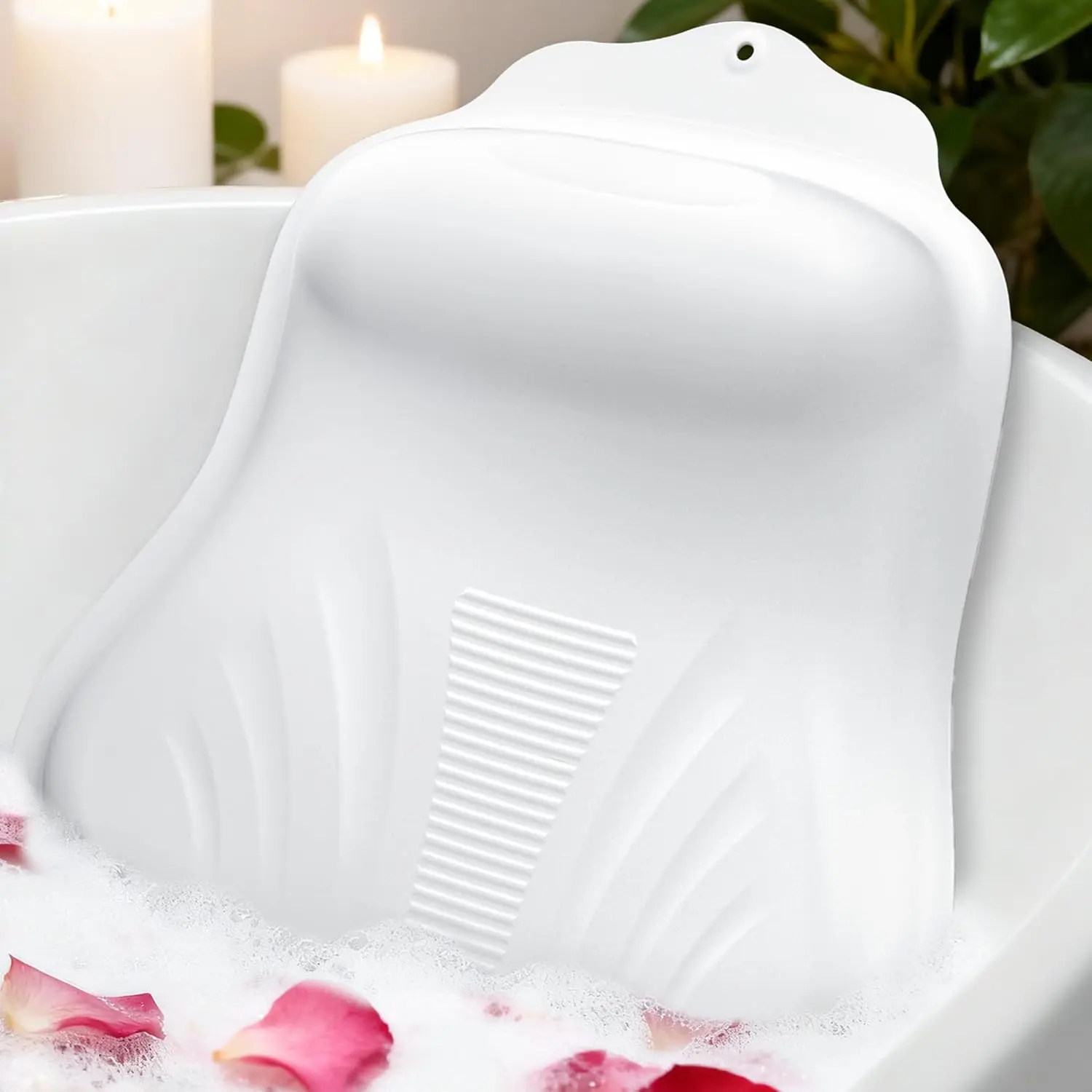 Adjustable Silicone Tub Bath Pillow for Head and Neck Support (0"-2.3"), 34 Suction Cups, Easy to Clean, No Machine Wash Needed, White Home Supplies Party Gift