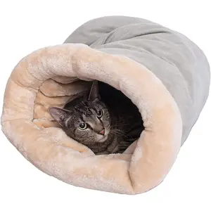 Vintage-Style Semi-Enclosed Cat Sleeping Bag - Warm & Washable Pet Bed, Suitable for Small & Medium Cats, with Plush Lining, Perfect for Autumn & Winter, Soft Texture, Cat Bed, Outdoor Cat Mat