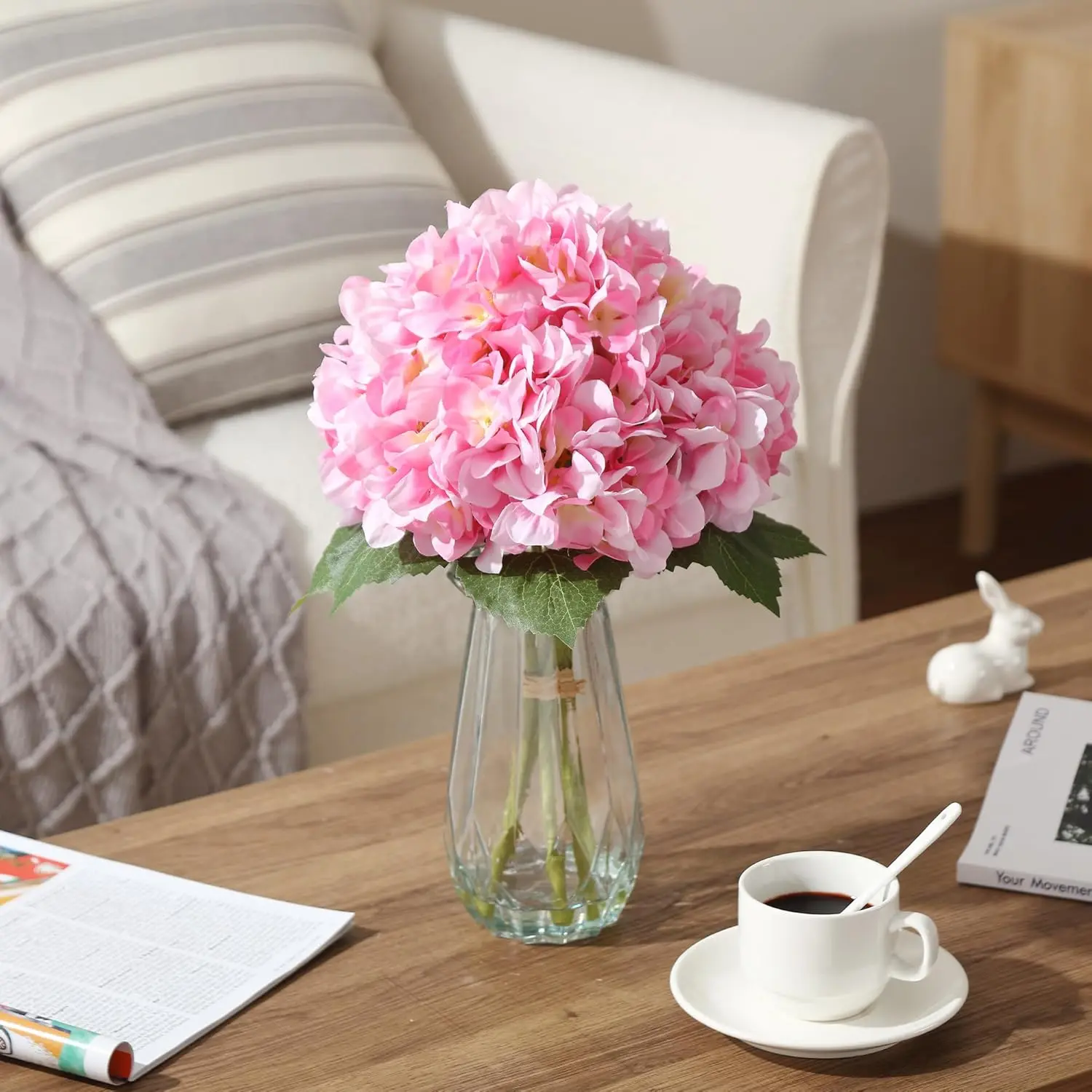 Real Touch Plastic Hydrangea Flower Set with Glass Vase & Faux Water, Large Lifelike Silk Bouquet, Colorful Decor Ornaments, Elegant Home Wedding Centerpiece, Floral