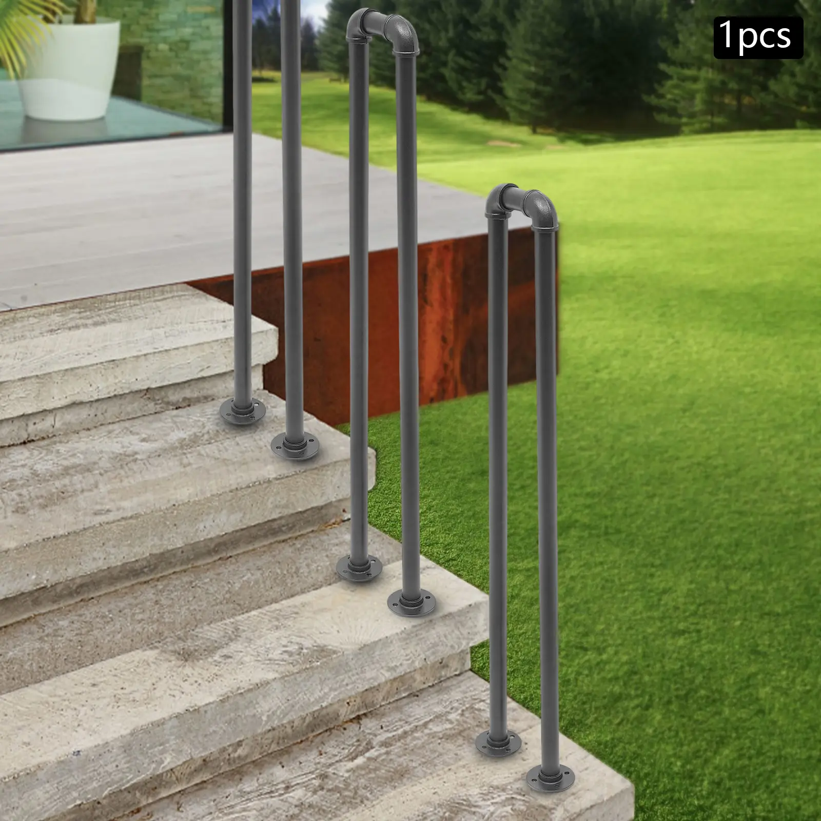 U Shape Handrail 100x20cm, Black Galvanized Steel Safety Railing for Stairs Loft Indoor Fence, Industrial Style Wall Mounted