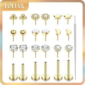 LOLIAS Threadless Nose Studs - 316L Surgical Steel, 20G/18G/16G, 6mm/8mm/10mm Flat Back Cute Jewelry with Sparkling Artificial Zircon Inlay, Flat Pierced Jewelry for Daily Wear (Fits Lip Labret, Cartilage Helix Conch Nostril Tragus Piercings)