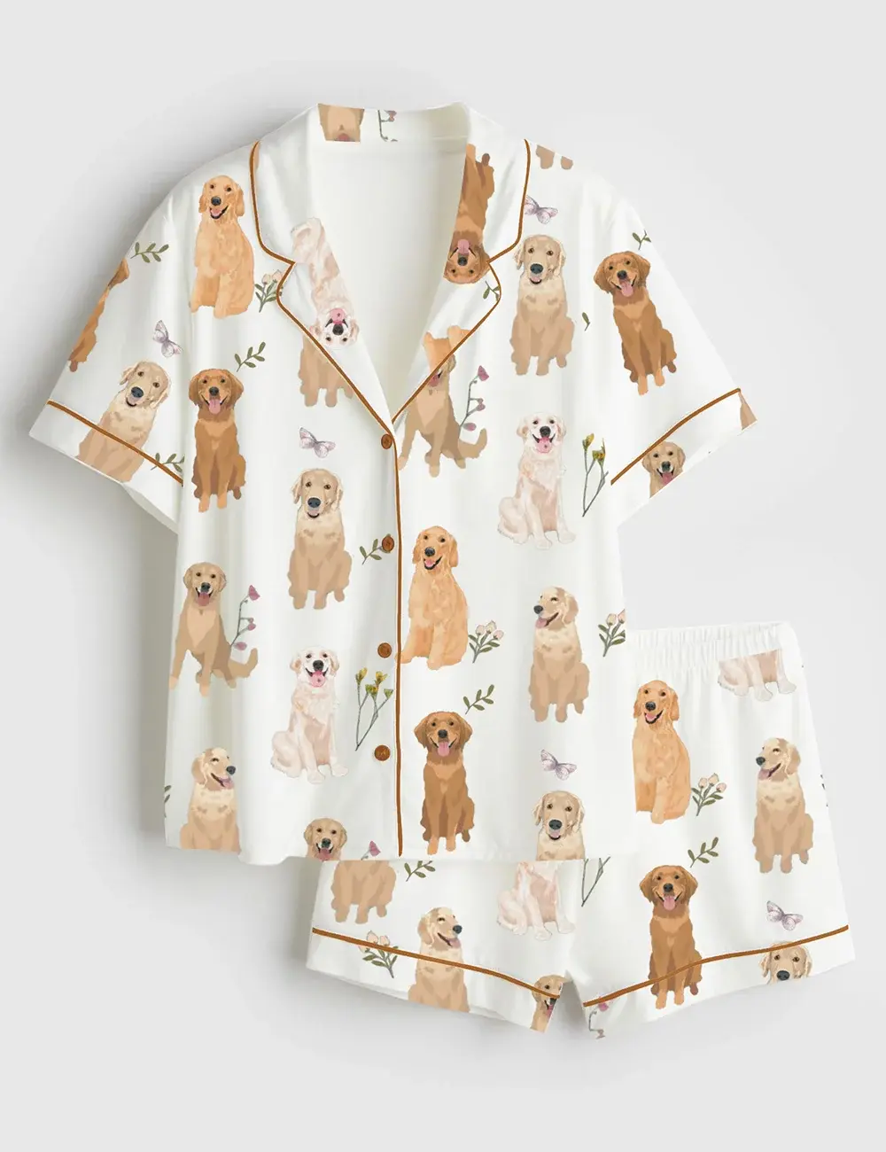 Women’s Golden Retriever Cottagecore Short Sleeve Pajama Set #pajamas