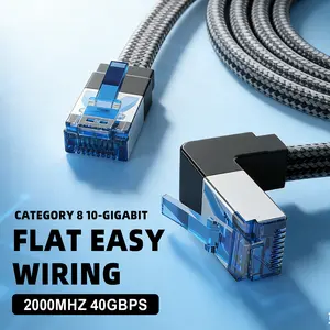 Cat8 Pure Copper Network Cable, Shielded Gigabit Gaming Ethernet Wire, Home Computer Broadband, Curved End Braided Cable, 40gbps 2000mhz