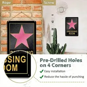 1pc 8x12 Inch Pink Star Aluminum Wall Art for Teen Girls Room Decor Cute Poster for Home Living Room Bedroom Bathroom Kitchen House Decor