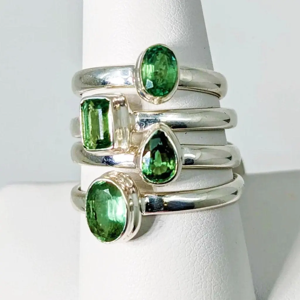 Green Kyanite Faceted Sterling Silver Ring #SK8322