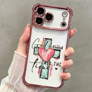 God Is Good iPhone Case, Christian Cross Heart Clear Phone Cover, Faith Quote Soft Shockproof Protective Case for iPhone 11-17 Pro Max Air Plus DDSJ260528003