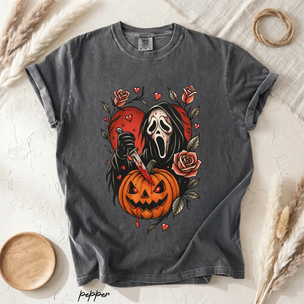 Comfort Colors Ghostface Halloween T-Shirt, Horror Movie Inspired Graphic Tee, Spooky Gothic Shirt, Unisex Scary Costume Season Top