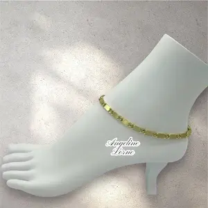 Angeline Lorne Tobillera Espejo 5mm Laminado 14k Capa en Oro Real Uso Diario Stainless Steel 100% Water Resistant
