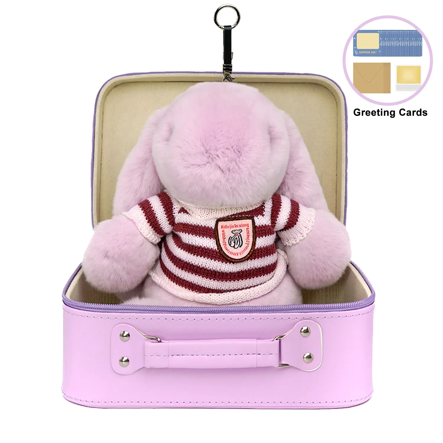 BunnyLulu Preppy Plushie, 13" XL Soft Stuffed Animal in Knitted Striped Sweater, Vintage Suitcase Gift Set for Girls, Aesthetic Room Decor for Christmas & Graduation, Cute Animal Design, Cute Stuffies, Animals