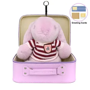 BunnyLulu 13" XL Preppy Plushie Set with Vintage Travel Suitcase, 8 Aesthetic Colors, Easter Stuffed Toy for Women Girls Kids, Ultimate Holiday Gift Box & Room Decor